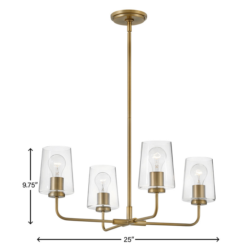 4-Light Single Tier Chandelier with Clear Tapered Glass Shades, Gold