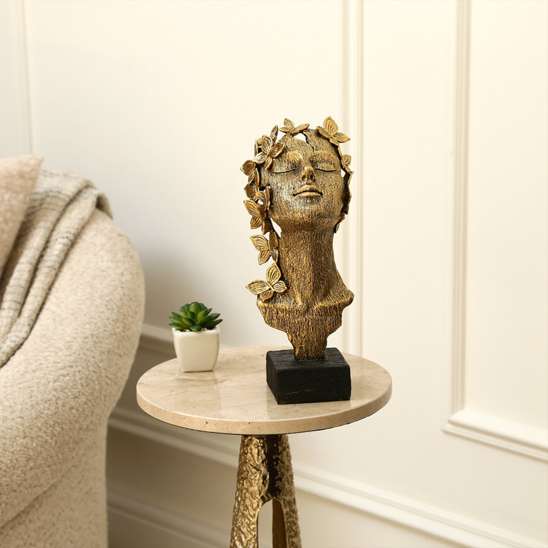 Watervliet Lady Face Polyresin Figurine & Sculptures for Living Room Decoration, Home Decor Accent Piece, Gold