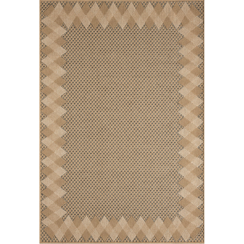 Abani Rugs Magdaleno PAT130A Outdoor Grey Beige Checkered with Border Area Rug, Rectangle 3'10" x 6'