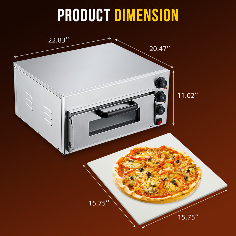 Four à pizza électrique commercial de comptoir de 16 pouces, appareil à pizza de 1600 W avec température réglable, pierre à pizza et minuterie de 60 minutes