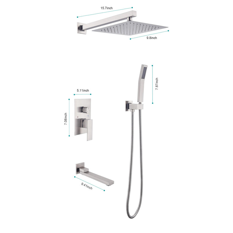 Pomme de douche murale 10 po, nickel brossé, laiton et acier inoxydable, douche rafraîchissante, article de salle de bain avec tête, massage continu, accessoire