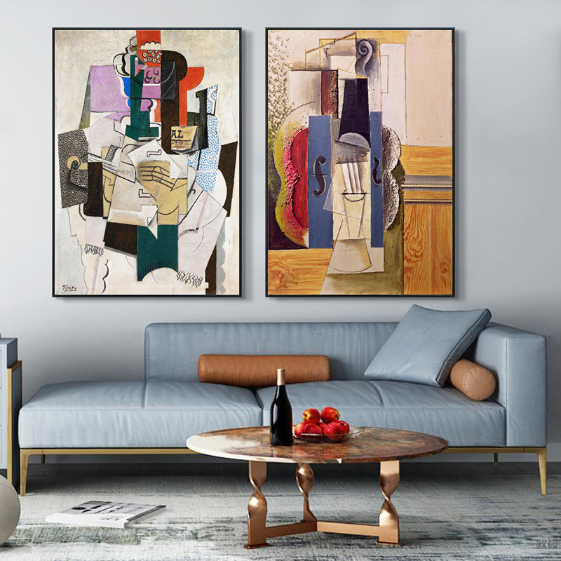 Ensemble de 2 toiles encadrées par Pablo Picasso Wall Art Series # 11 Living Room Home Office Decorations, Cadre mince noir