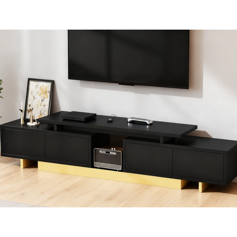 Meuble télé extensible avec armoires de rangement, centre de divertissement à longueur réglable de 63 à 89 pouces, console de télévision moderne avec tablette ouverte pour le salon