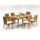 9 Pcs Grade-A Teak Wood Dining Set: 83" Rectangle Table And 8 Lua Stacking Arm Chairs #11LU1808