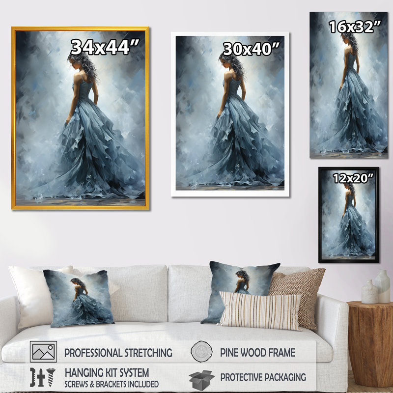 Gris Adagio Dance Ballet - Ballet, art mural, Cadre flottant brun, H 60 po x l 28 po x P 1,5 po