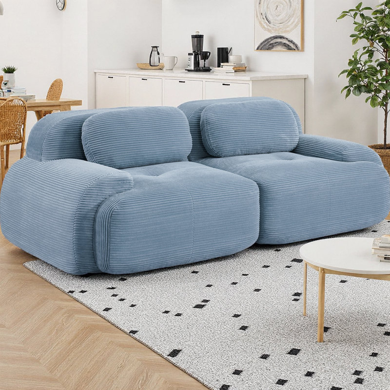 Canapé modulaire 2 places 82 po, causeuse en velours côtelé avec accoudoirs incurvés, assise antidérapante, mousse haute résilience, combinaison libre pour le salon, la chambre à coucher