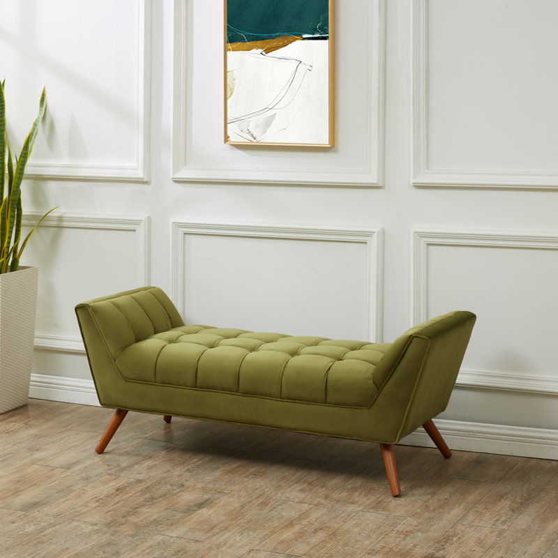 Banc rembourré Almina, Vert olive / velours brun foncé
