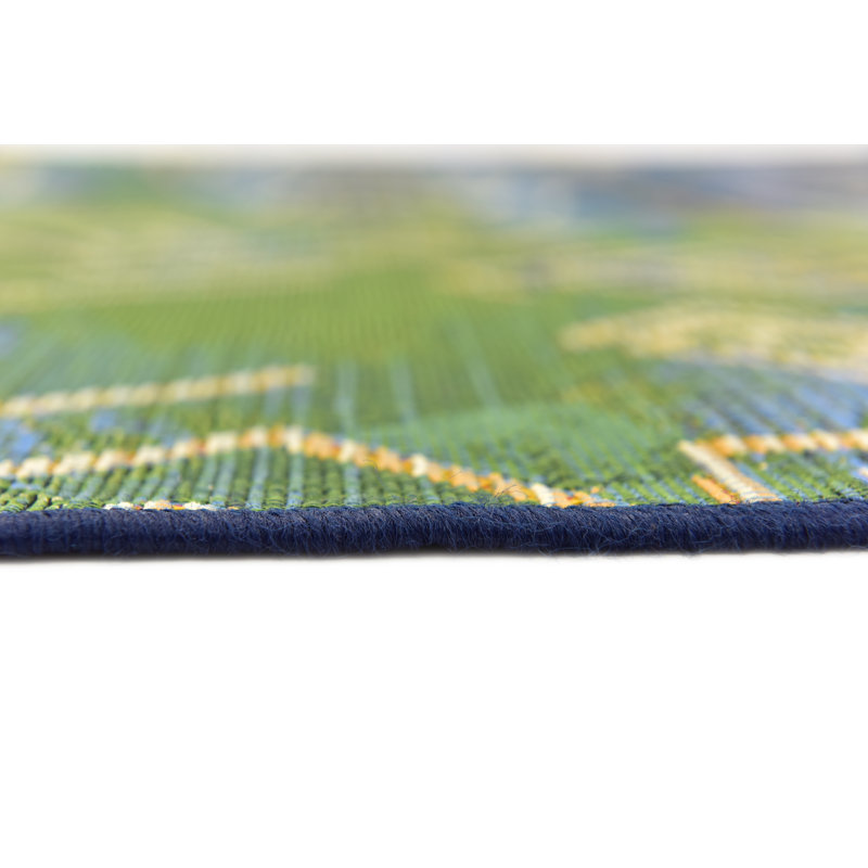Tapis intérieur / extérieur bleu abstrait Dylan, Rectangle 2 pi 2 po x 3 pi 1 po