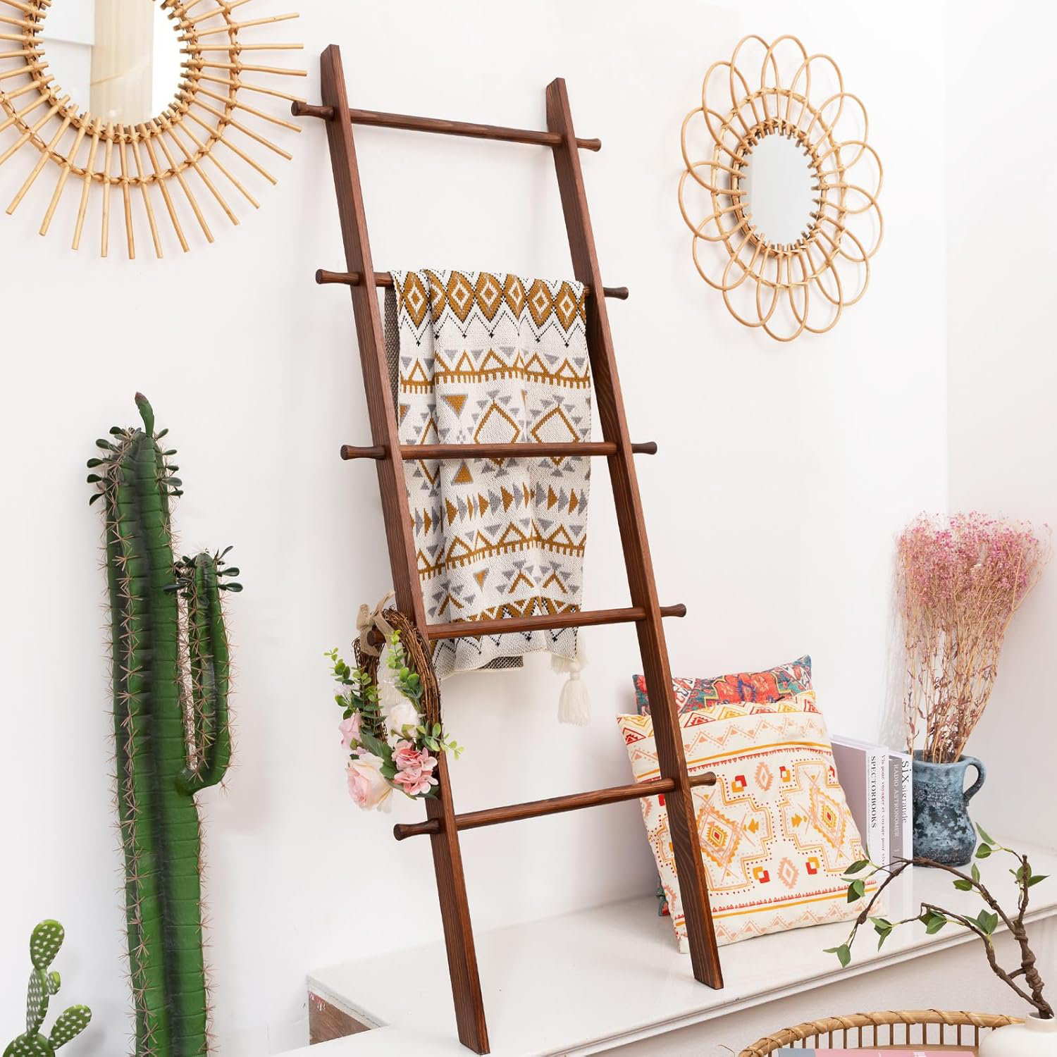 Hokku Designs Blanket Ladder, 5-Tier Wooden Quilt Stand