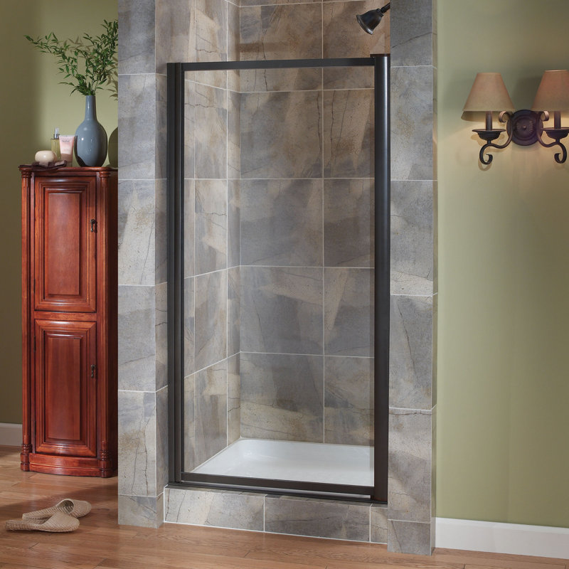 Tides 29" W x 65" H Pivot Framed Shower Door, Silver, Obscure Glass