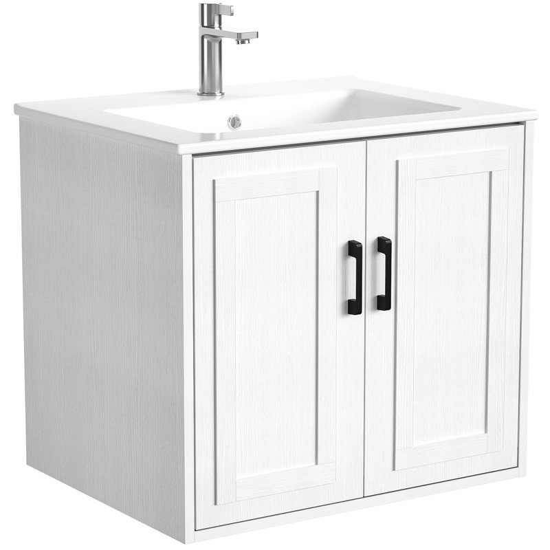 Stylish 24" Wall Mounted Single Floating Bathroom Vanity With Ceramic Sink, White