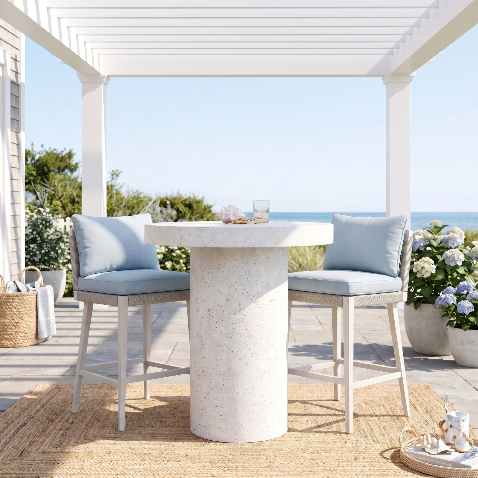 Kareen Concrete Pedestal Dining Table, 60" Round  , Ivory Terrazzo, Counter Table (36.25" Height)