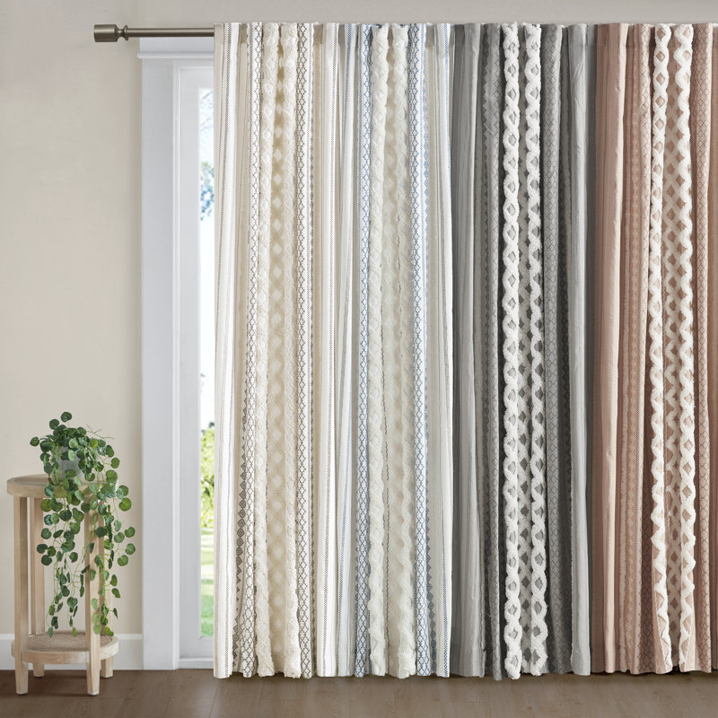 Gray Cotton Room-Darkening Geometric Print Curtain Panel