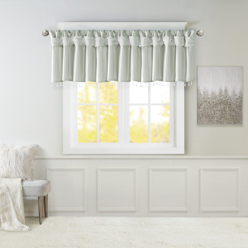 Karlita Lightweight Faux Silk Single Valance with Beads, Dust Aqua