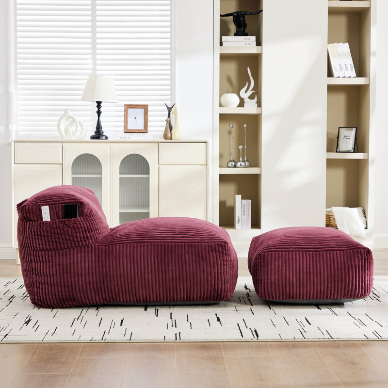 Fauteuil à billes avec repose-pieds pour salon, chambre à coucher, balcon, Vin rouge