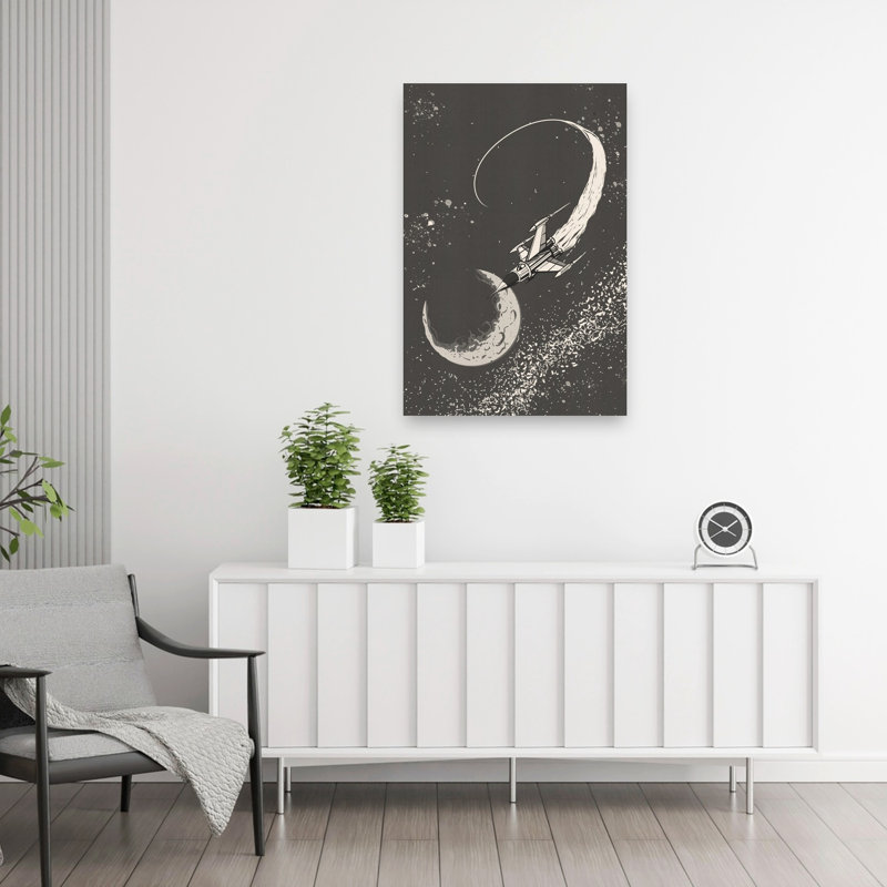 Lune vol rétro, paysage abstrait, art mural, 36" H x 24" W