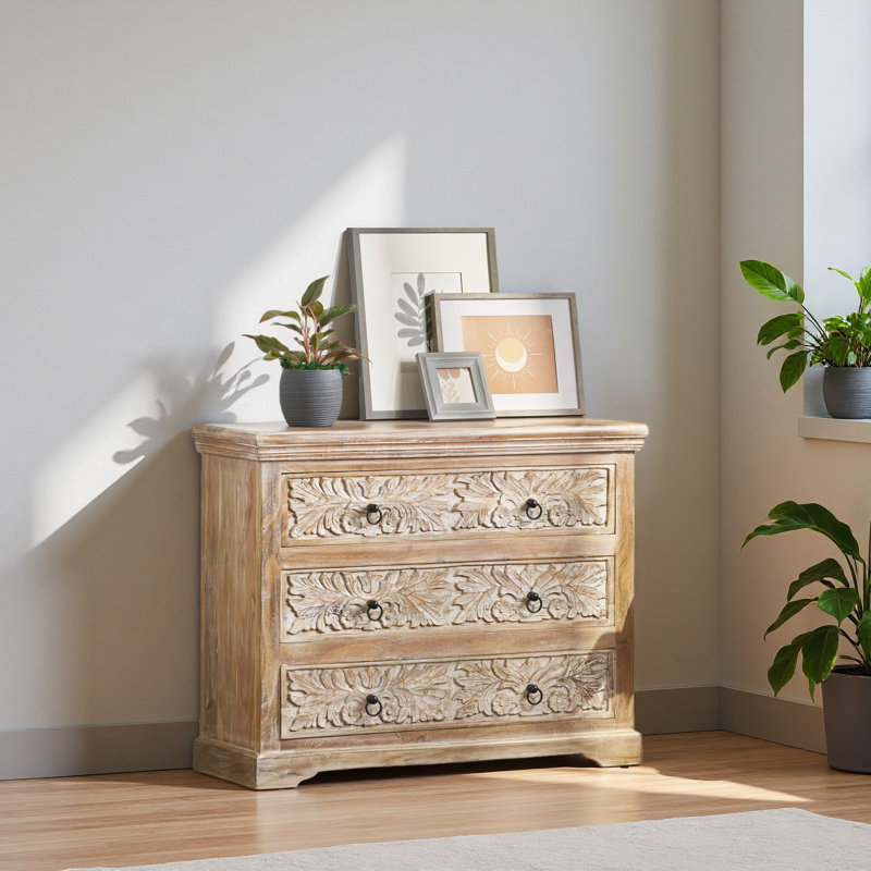 Commode de rangement 3 tiroirs en bois d'acacia de 40 po de largeur