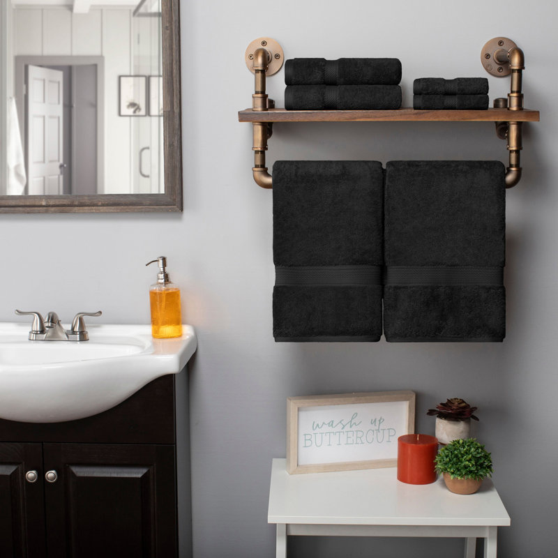 Scotia Egyptian Cotton Bath Towel Set, Black, 3Pc Towel Set  (1Bath, 1Hand, 1Face)