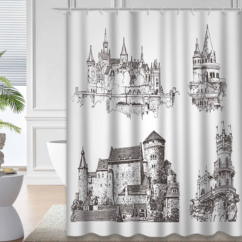Rideau de douche avec 12 crochets Old Castle, L 72 po x l 72 po