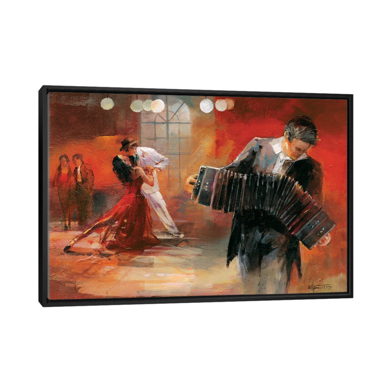 «Bandoneon», reproduction sur toile, H 18 po x l 26 po x P 1,5 po, Toile avec cadre noir, Pas de tapis