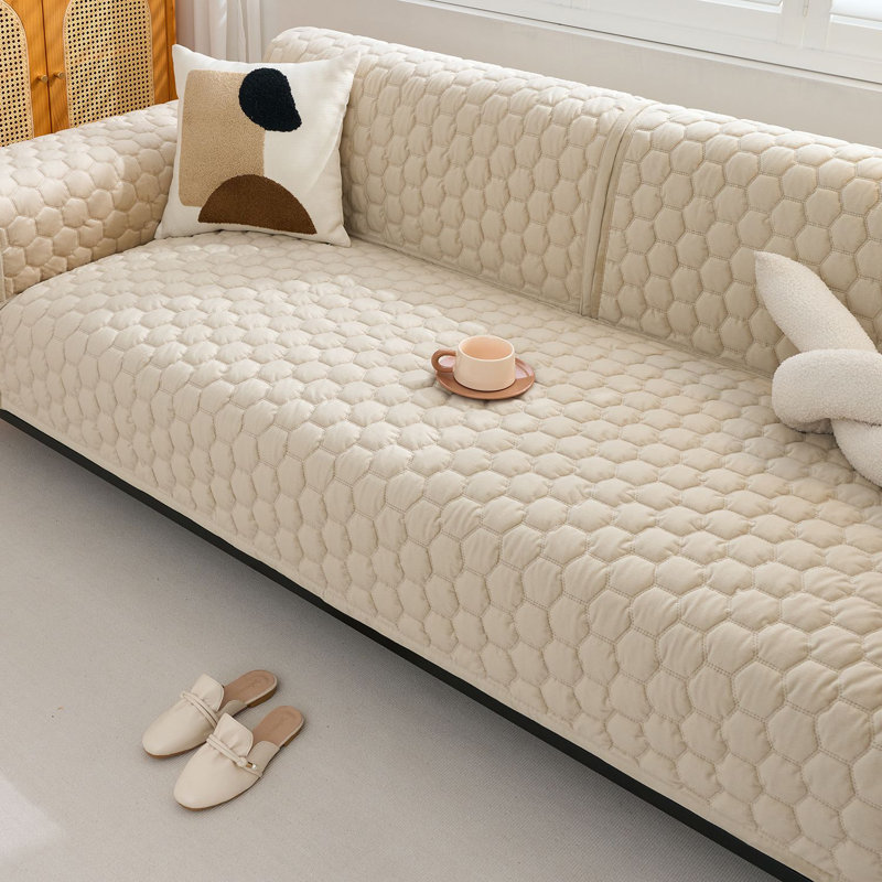 Housse de canapé en velours doux et moelleux, housse antidérapante lavable pour animaux de compagnie, Café crème