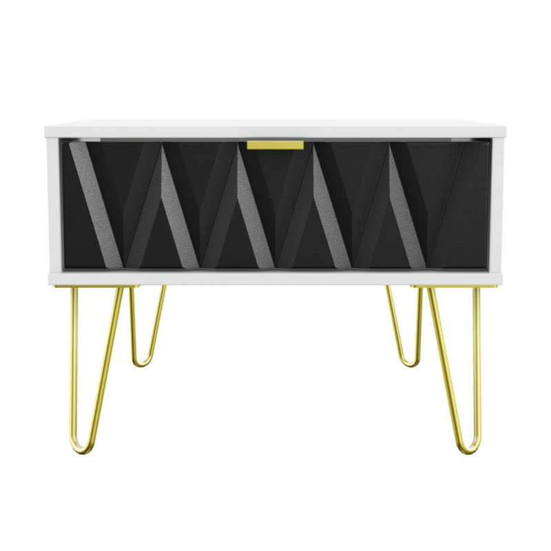 Fully Assembled Diamond - Gold Hairpin (F) 1 Drawer Side Table, Deep Black / White