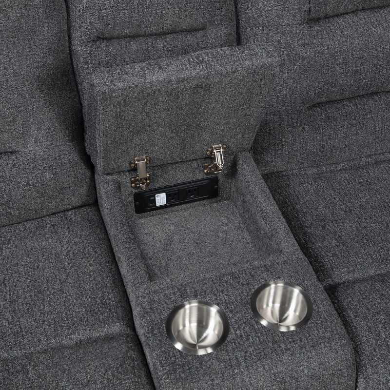 Hynes 3-Piece Chenille Sectional, Dark Gray, Power - Push Button