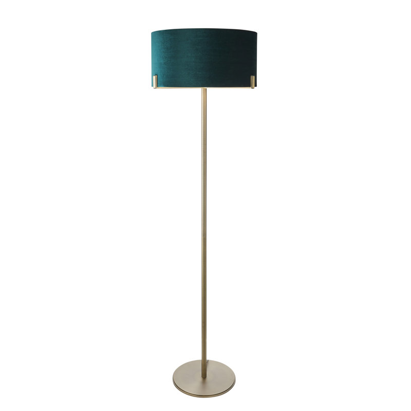 172.5 cm Traditional Floor Lamp, Matt Antique Brass, Green