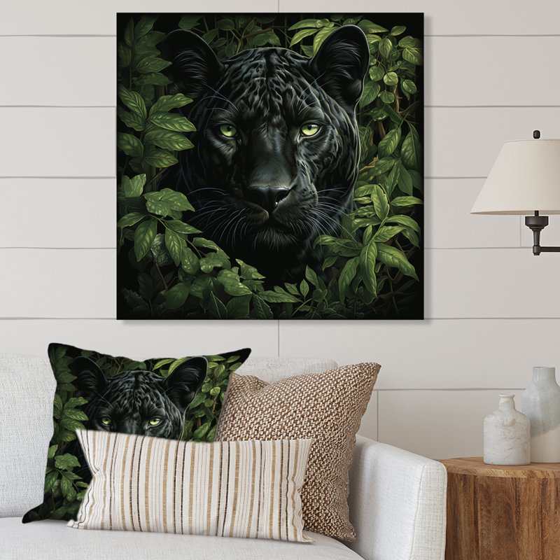 «Foliage Stake Panther» - art mural animalier en panthère, H 29 po x l 29 po
