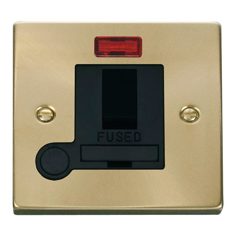 Satin Brass 13A Fused Connection Unit Switched With Neon With Flex