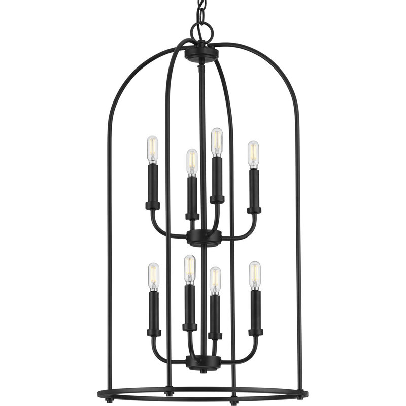 Luminaire suspendu 8 lumières lanterne cloche, Noir mat