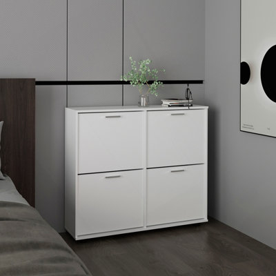 Range-chaussures, 4 portes, 4 tablettes, 4 pieds, blanc