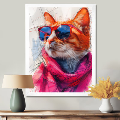 Chat curieux rose avec lunettes de soleil
