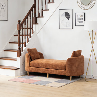 77.2" Wide Chenille Upholstered  Bench with Armrests ，Chaise Lounge