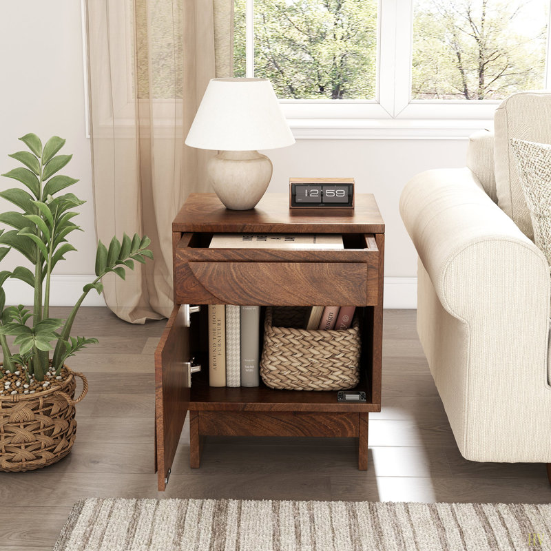 Table de chevet en bois avec finition à 1 tiroir