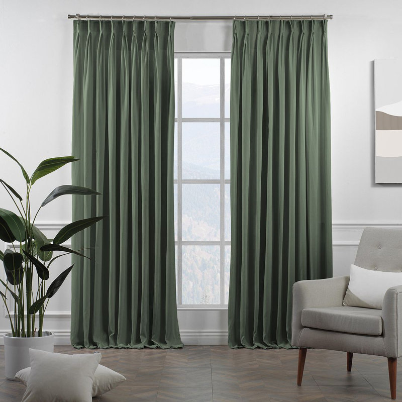 Panneau de rideau simple décoratif à double pincement très long et très large, Vert feuille, L 100 po x L 95 po