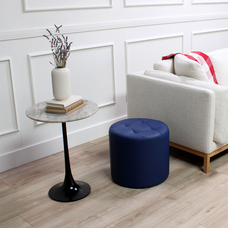 Repose-pieds capitonné rond de 16 po de hauteur, Similicuir bleu sarcelle
