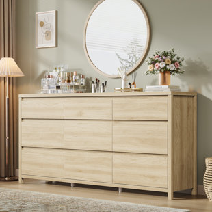 9 Drawer Dresser For Bedroom, 63" Wide Wooden Closet Dresser With Smooth Drawer, Large Dressers & Chests Of Drawers For Bedroom Living Room, Walnut Dresser