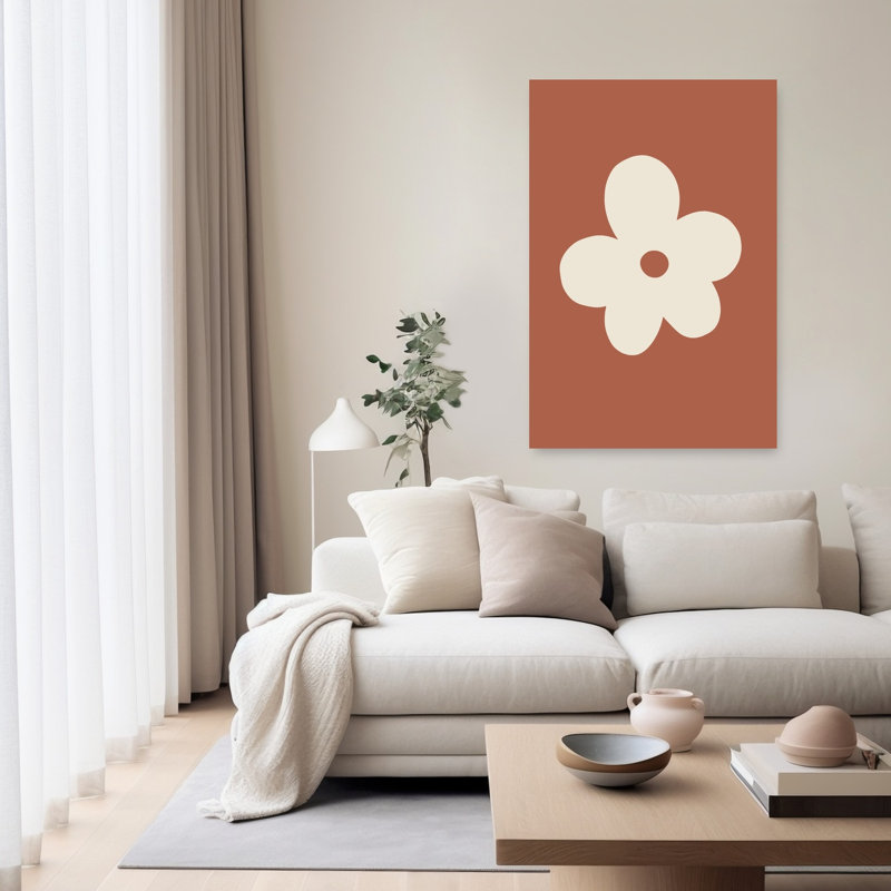 Rétro, fleur crème abstraite, minimaliste, fleur moderne, art mural, H 60 po x l 40 po