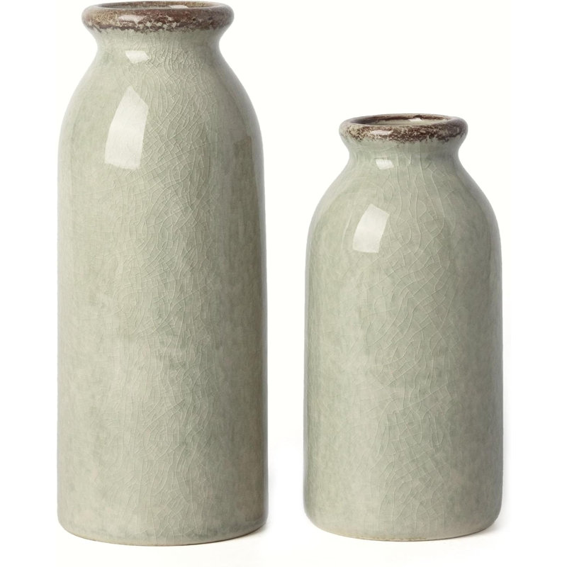 Rustic Ceramic Vases Home Decor, Sage Green