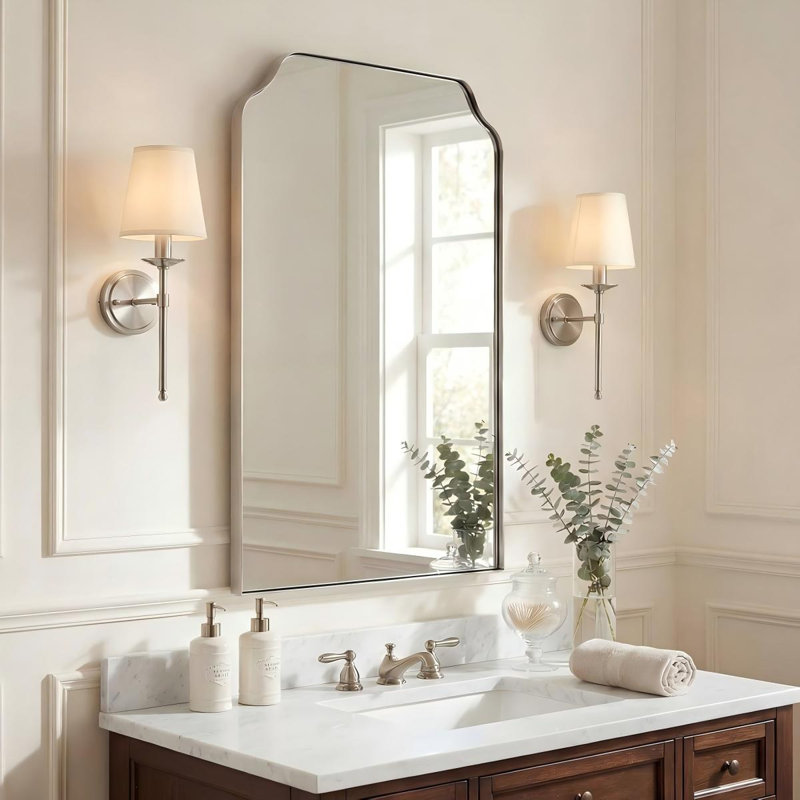 Miroir de salle de bain Modern Cadre en acier inoxydable, Nickel brossé, 36 po x 24 po