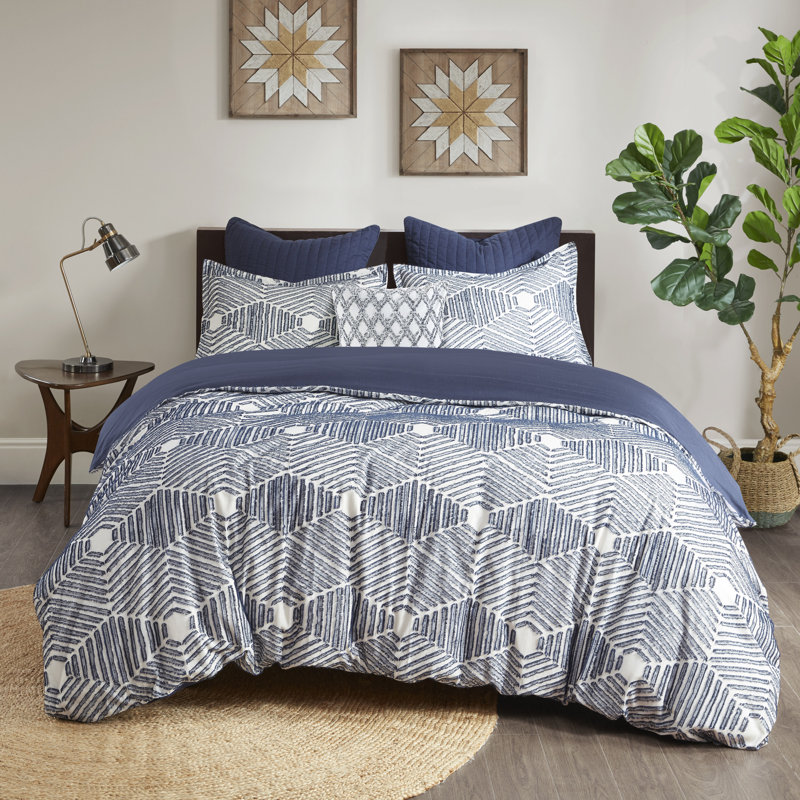 INK+IVY Ellipse Cotton Jacquard Comforter Set, Full/Queen Comforter + 2 Standard Shams, Navy