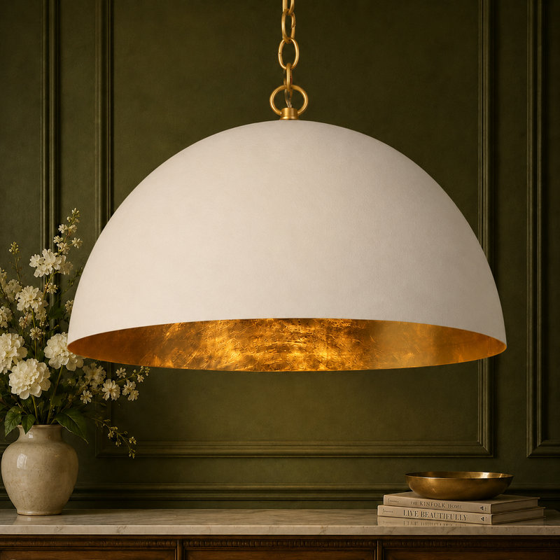 Hylia 1-Light Large 17.7" Dimmable Single White Dome Kitchen Island Pendant, White
