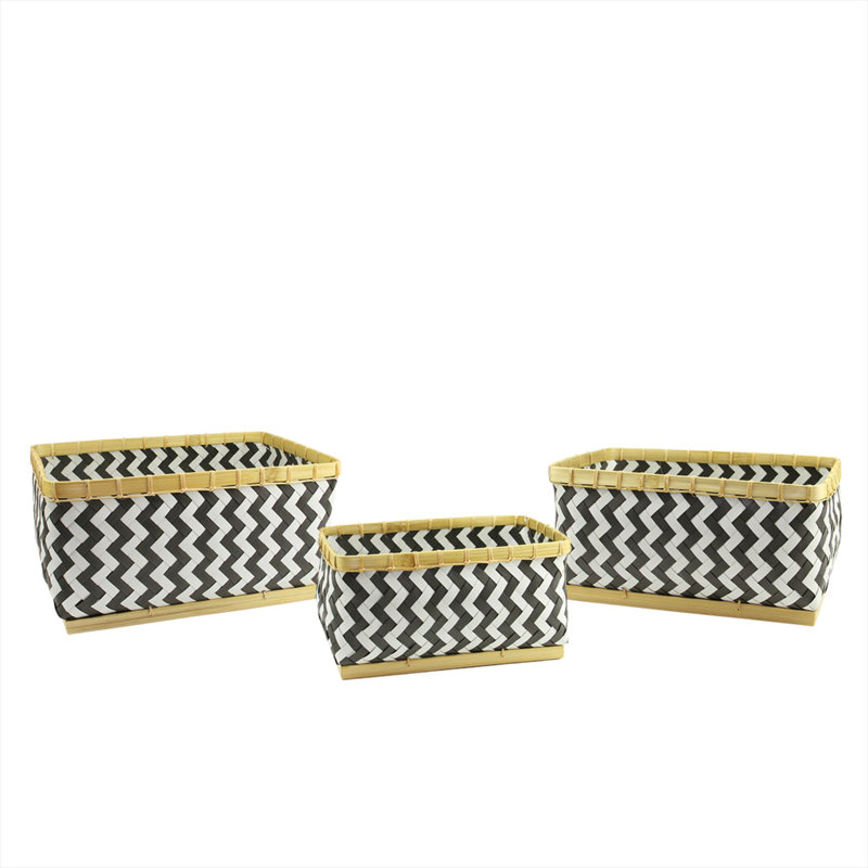 Paniers rectangulaires noirs et blancs à motif de chevrons