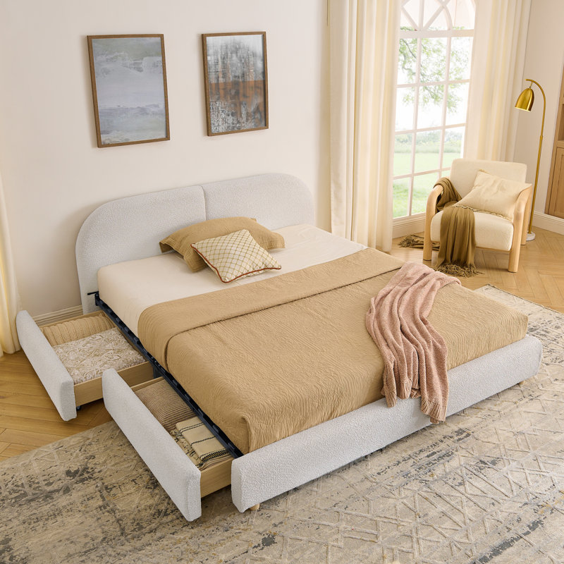 Lit de style moderne et minimaliste, Beige, Grand lit