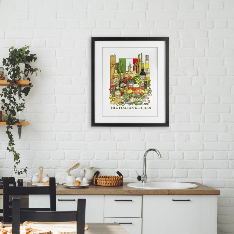 «Italian Kitchen and Food», reproduction sous verre encadrée, design par Nancy Overton, H 21 po x l 17 po, Cadre noir minuit