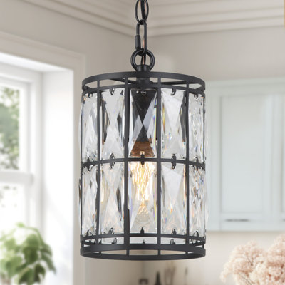 Baconton 1- Light Crystal Matte Black Pendant Light
