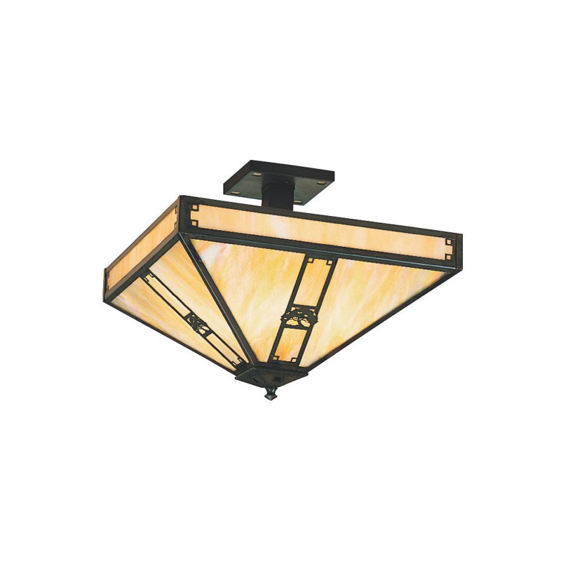 Pasadena Glass Semi Flush Mount, 10.88" H x 11" W / Oak Tree, Verdigris Patina, Almond Mica
