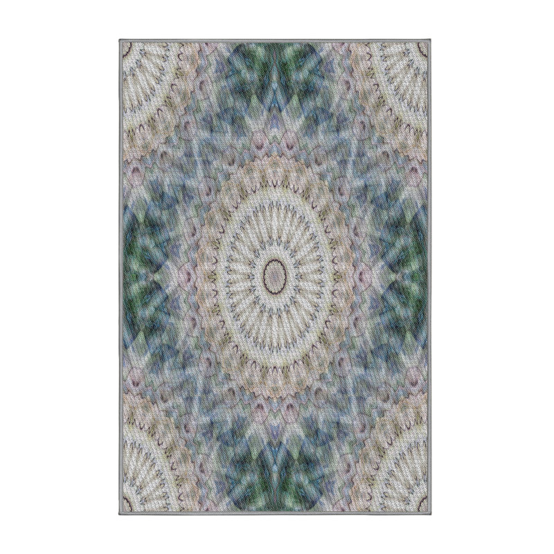 Tapis vert/blanc tissé à la machine, Rectangle 4 pi x 6 pi