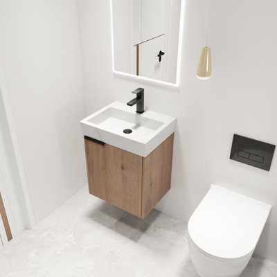 Ensemble de meuble-lavabo mural simple 18 po, 1 porte flottante et comptoir en céramique blanc 18 po